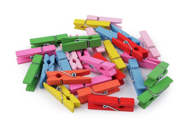 Mini cleștișori din lemn multicolori (7x35 mm) pentru proiecte creative, expunere fotografii și ambalare cadouri