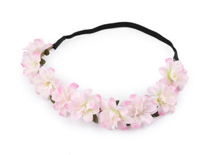 Bentiță ghirlandă florală în stil boem - Coroniță delicată cu flori și frunze și elastic la spate, accesoriu de păr romantic