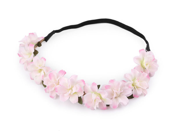 Bentiță ghirlandă florală în stil boem - Coroniță delicată cu flori și frunze și elastic la spate, accesoriu de păr romantic