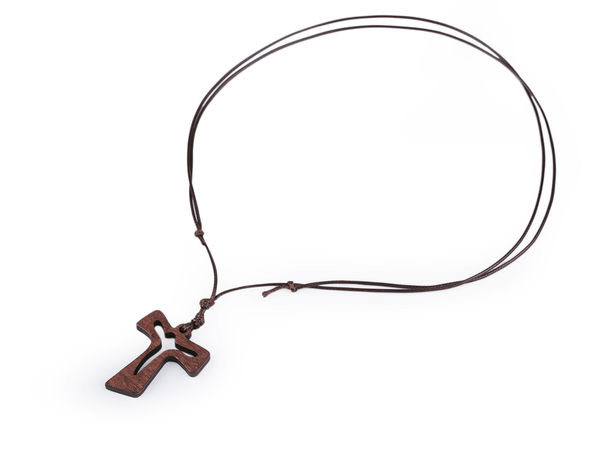 Colier reglabil pe șnur cu pandantiv cruce din lemn - Bijuterie spirituală realizată manual