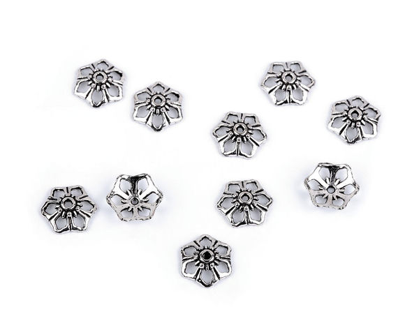Căpăcel metalic platinat în formă de floare pentru mărgele - Accesoriu decorativ floral Ø12mm