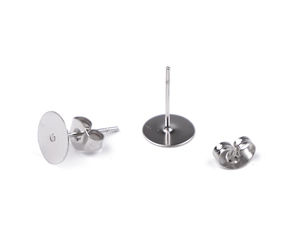 Baze premium din oțel inoxidabil pentru cercei cu șurub, cu platou plat de 8 mm, platinate (stopere incluse)