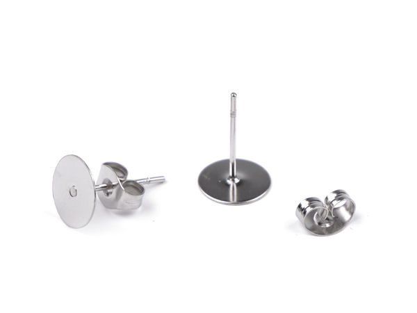 Baze premium din oțel inoxidabil pentru cercei cu șurub, cu platou plat de 8 mm, platinate (stopere incluse)