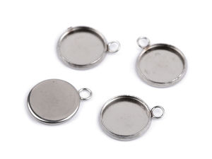 Baze premium din oțel inoxidabil pentru pandantiv rotund, pentru caboșoane și rășină - Interior 12mm (Platină)