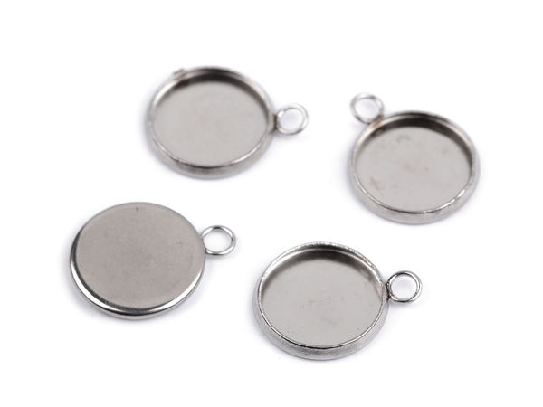 Baze premium din oțel inoxidabil pentru pandantiv rotund, pentru caboșoane și rășină - Interior 12mm (Platină)