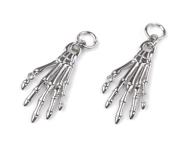 Pandantiv mână de schelet cu stras, platinat - Talisman gotic din metal, 18x35 mm, pentru personalizare haine, încălțăminte și bijuterii
