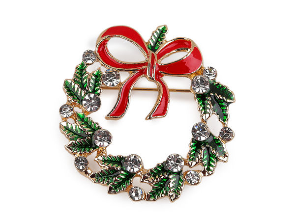 Broșă cu ștrassuri Coroniță de Crăciun - Accesoriu bijuterie de sărbători