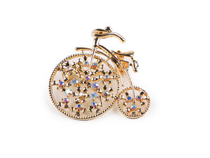 Broșă elegantă în formă de bicicletă cu strasuri strălucitoare AB - Ac vintage auriu