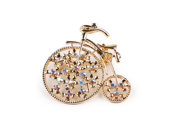 Broșă elegantă în formă de bicicletă cu strasuri strălucitoare AB - Ac vintage auriu