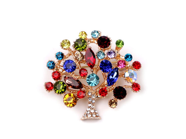 Broșă elegantă Arborele Vieții cu strasuri - Pin premium din metal și sticlă pentru eșarfe, jachete și accesorii