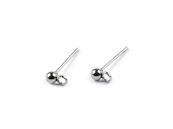 Tije pentru cercei cu bobiță și anou din oțel inoxidabil, 3 mm - Finisaj platinat