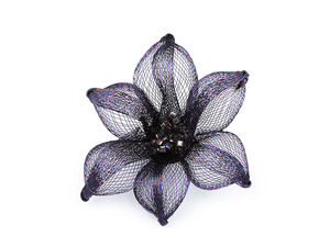 Broșă elegantă tip floare din plasă metalică, cu ștrasuri și mărgele strălucitoare (7,5 cm)