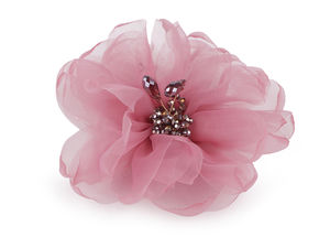 Broșă elegantă în formă de floare din organza cu mărgele strălucitoare, 10cm - Cutie de cadou inclusă