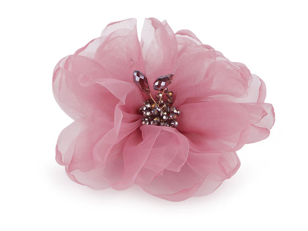 Broșă elegantă în formă de floare din organza cu mărgele strălucitoare, 10cm - Cutie de cadou inclusă
