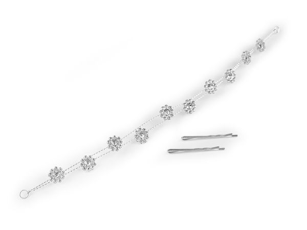 Ghirlandă și bentiță elegantă pentru păr cu cristale | Coroniță flexibilă de mireasă în modele cu pietre, flori și fluturi