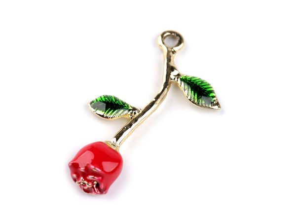 Pandantiv metalic floral 3D și cheiță de fermoar - Accesoriu premium emailat în formă de trandafir