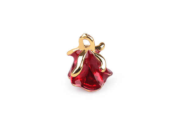 Pandantiv metalic elegant trandafir 3D cu email roșu - 11x14 mm
