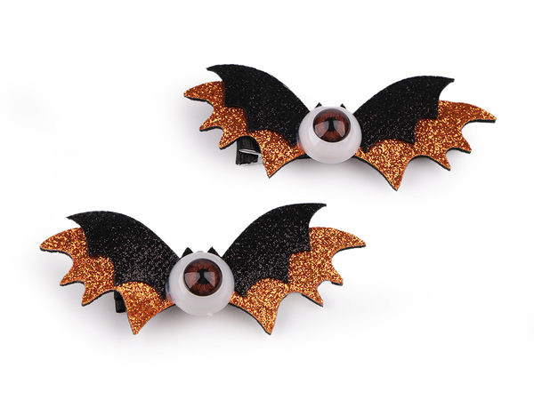Clame de păr cu aripi de liliac și sclipici pentru Halloween - set de 2 bucăți