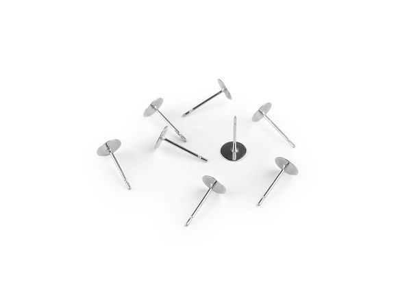 Tije premium din oțel inoxidabil pentru cercei cu șurub, ideale pentru crearea de bijuterii handmade - Finisaj platinat, platou plat de 4 mm, 6 mm și 8 mm