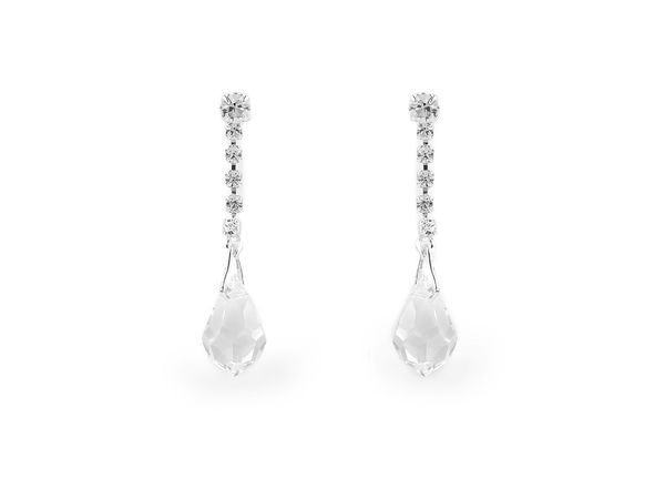 Cercei eleganți din cristal ceh Jablonec, tip lacrimă – Cercei lungi cu strasuri, tip șurub și finisaj argintat