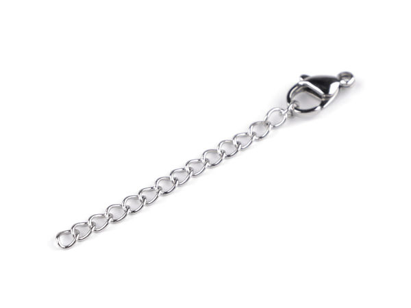 Închizătoare carabină din oțel inoxidabil cu lănțișor de prelungire (7x12mm) - Platină