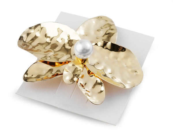 Clamă de păr franțuzească elegantă cu floare de orhidee și perlă - Agrafă metalică texturată pentru ocazii speciale și purtare zilnică