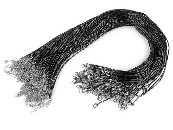 Șnur cerat premium pentru coliere, negru, cu închizătoare tip carabină din oțel inoxidabil și lanț de prelungire - 45 cm