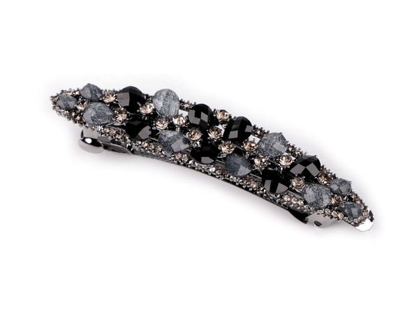 Clamă de păr franțuzească elegantă cu strasuri - Baretă metalică premium cu pietre fațetate strălucitoare