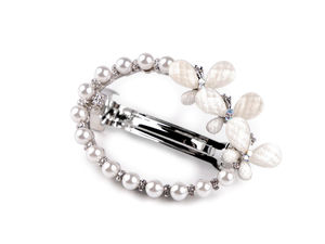 Clemă de păr franțuzească elegantă cu fluture, perle și strasuri - Accesoriu de păr premium din metal cu clips