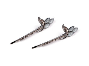 Clame de păr premium cu strasuri - Ace de păr elegante din metal cu pietre fațetate strălucitoare, accesorii de păr pentru ocazii festive și purtare zilnică (Gri-albastru, set de 2)