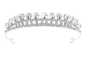 Tiară și coroană luxoasă de mireasă cu strasuri și bucle de fixare - Argintiu cristal