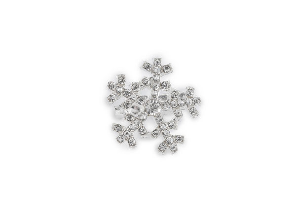 Broșă elegantă mini în formă de fulg de nea cu strasuri, argintiu cristal - Pin premium de Crăciun pentru eșarfe, pălării și genți