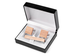 Set de butoni din lemn și ac de cravată, lucrate manual, în cutie de cadou premium