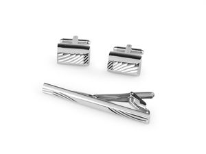 Set premium de butoni de cămașă și ac de cravată pentru bărbați, cu cutie de cadou elegantă - Finisaj platinat