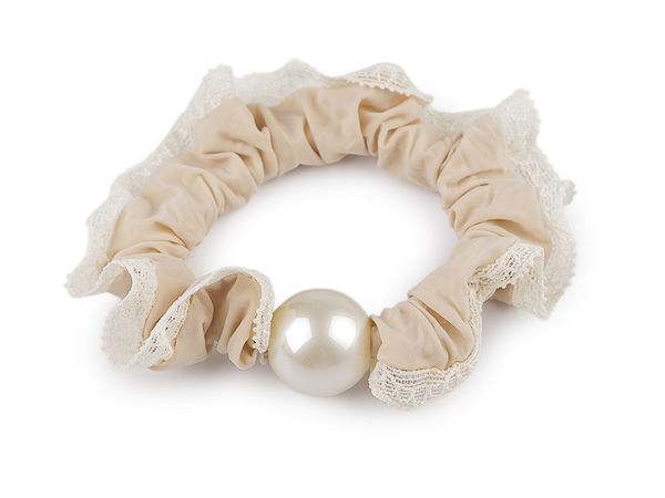 Elastic de păr elegant din dantelă cu perlă, accesoriu tip brățară