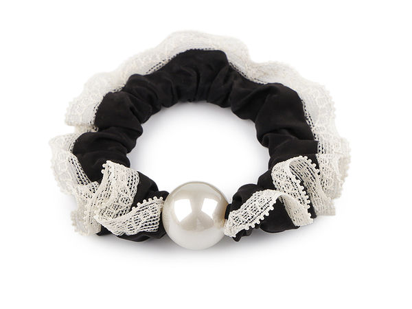 Elastic de păr elegant din dantelă cu perlă, accesoriu tip brățară