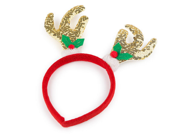 Cordeluță festivă cu coarne de ren și paiete – Accesoriu de păr premium pentru sărbători și petreceri