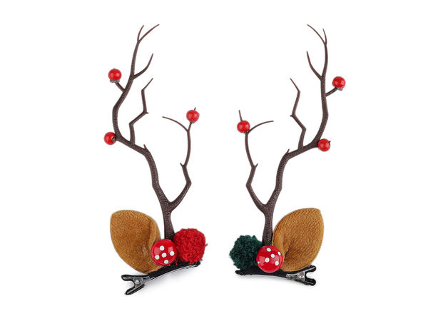 Agrafe festive de păr cu coarne de ren, urechiușe, ciucurași și accente de iarnă - Accesorii pentru costume de sărbătoare și agrafe de Crăciun