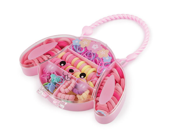 Set cadou organizator accesorii de păr pentru copii - Cutie cu mini elastice, agrafe și clame de păr