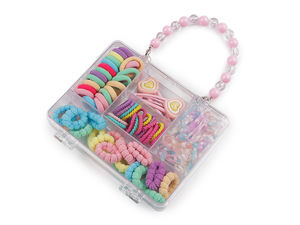 Set cadou organizator accesorii de păr pentru copii - Cutie cu mini elastice, agrafe și clame de păr