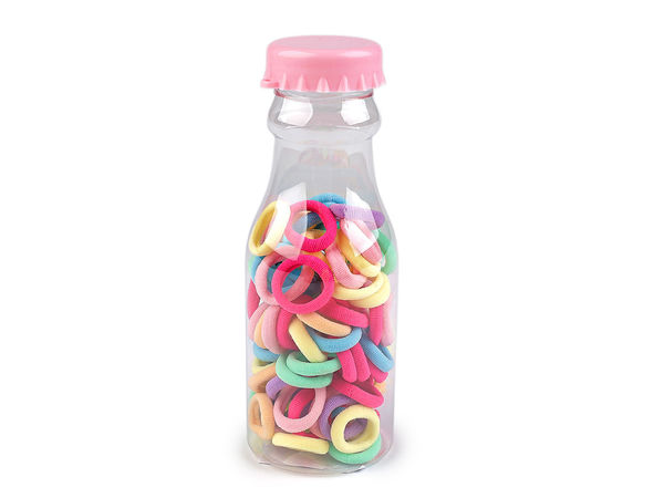 Set premium de mini elastice pentru păr în flacon compact de depozitare | 90 de bucăți benzi textile asortate