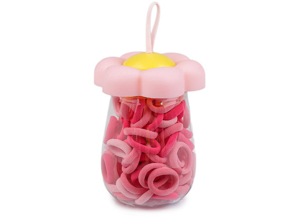 Set premium de mini elastice pentru păr în flacon compact de depozitare | 90 de bucăți benzi textile asortate