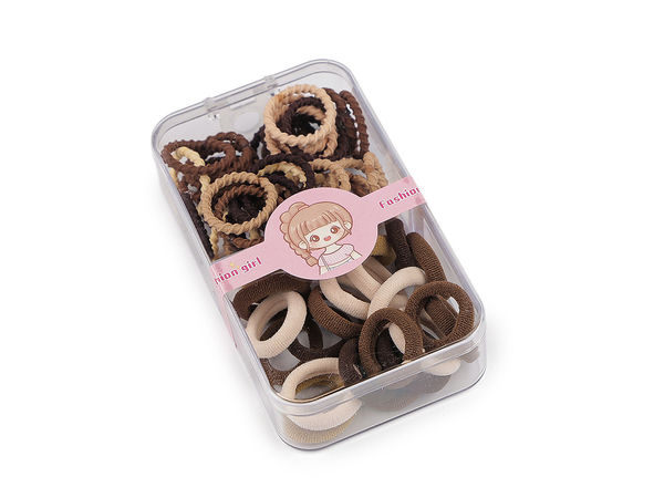 Set premium de elastice mici de păr în cutie organizatoare transparentă - Accesorii asortate din silicon și material textil
