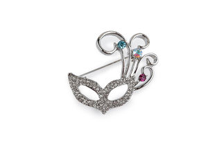 Broșă metalică cu ștrasuri fațetate - Mască elegantă și poante de balet