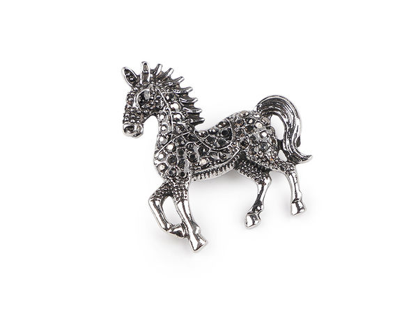 Broșă elegantă cu ștrasuri în formă de cal - Broșă statement premium din metal și sticlă