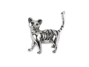Broșă pisică cu strasuri - Pin decorativ din metal și sticlă premium pentru haine, pălării și genți