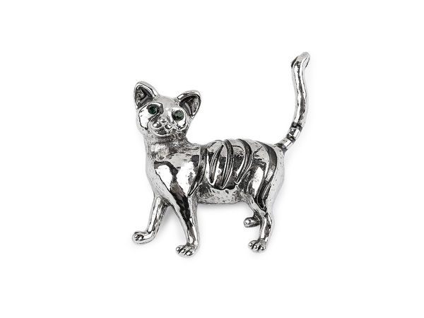 Broșă pisică cu strasuri - Pin decorativ din metal și sticlă premium pentru haine, pălării și genți