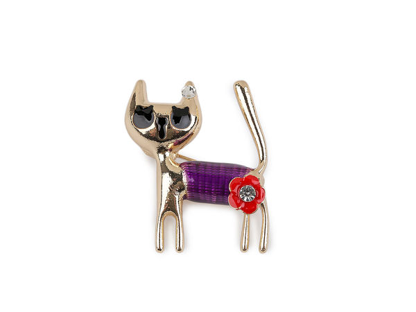Broșă pisică cu strasuri - Pin decorativ din metal și sticlă premium pentru haine, pălării și genți