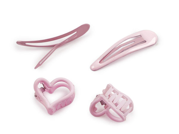 Set de mini clești și agrafe de păr pastelate - Cleștișori mați în formă de inimă și agrafe lucioase, Set de 4 accesorii de păr