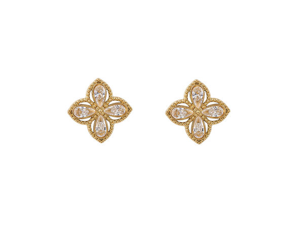Cercei eleganți din oțel inoxidabil cu model floral și zirconiu cubic